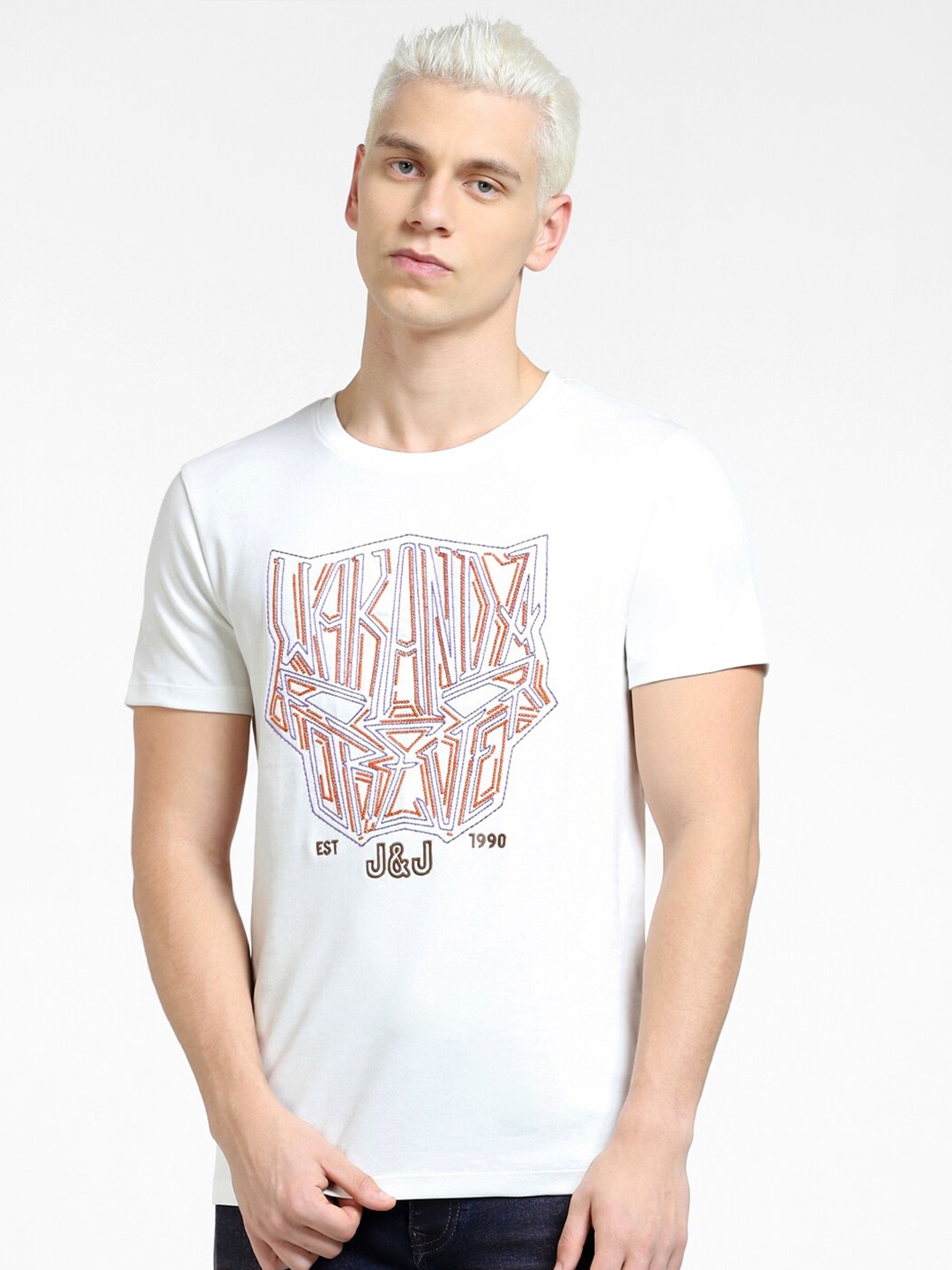 

Jack & Jones Men Round Neck Cotton T-shirt, White