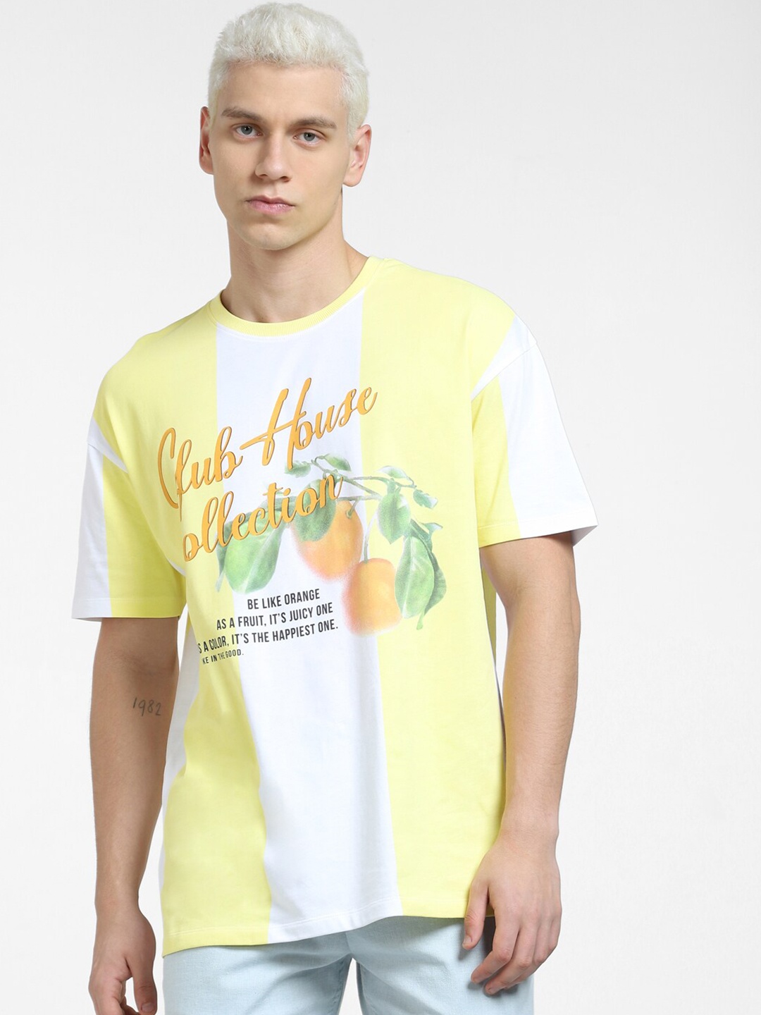 

Jack & Jones Men Pure Cotton Oversized T-shirt, Yellow
