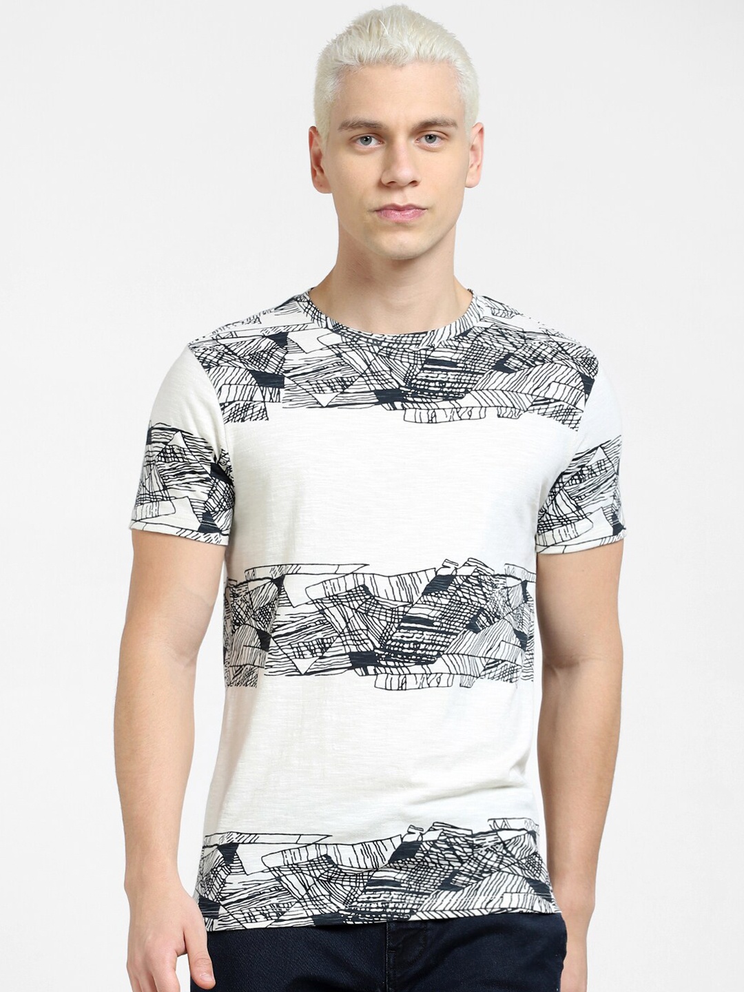 

Jack & Jones Men Printed Slim Fit Cotton T-shirt, White