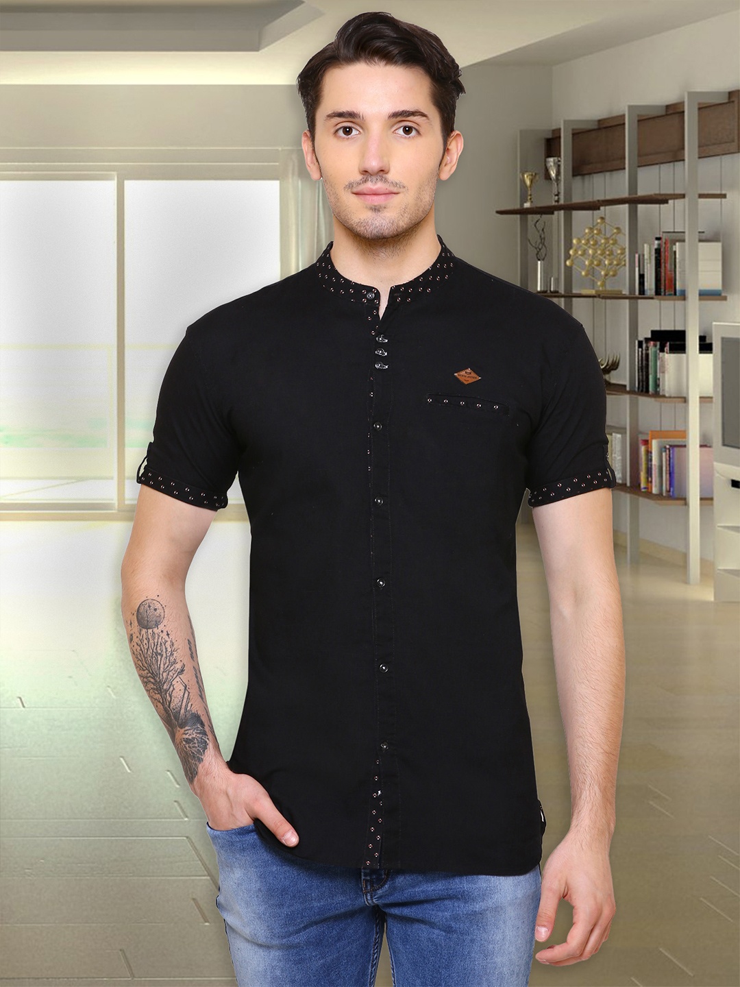 

Kuons Avenue Men Smart Slim Fit Casual Cotton Shirt, Black