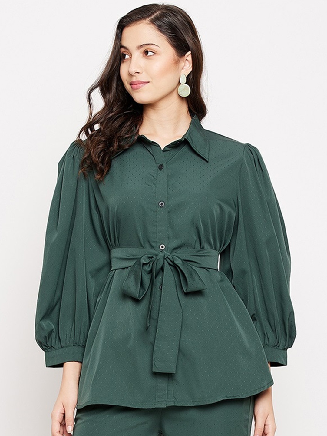 

Fashfun Women Standard Semiformal Spread Collar Shirt, Green