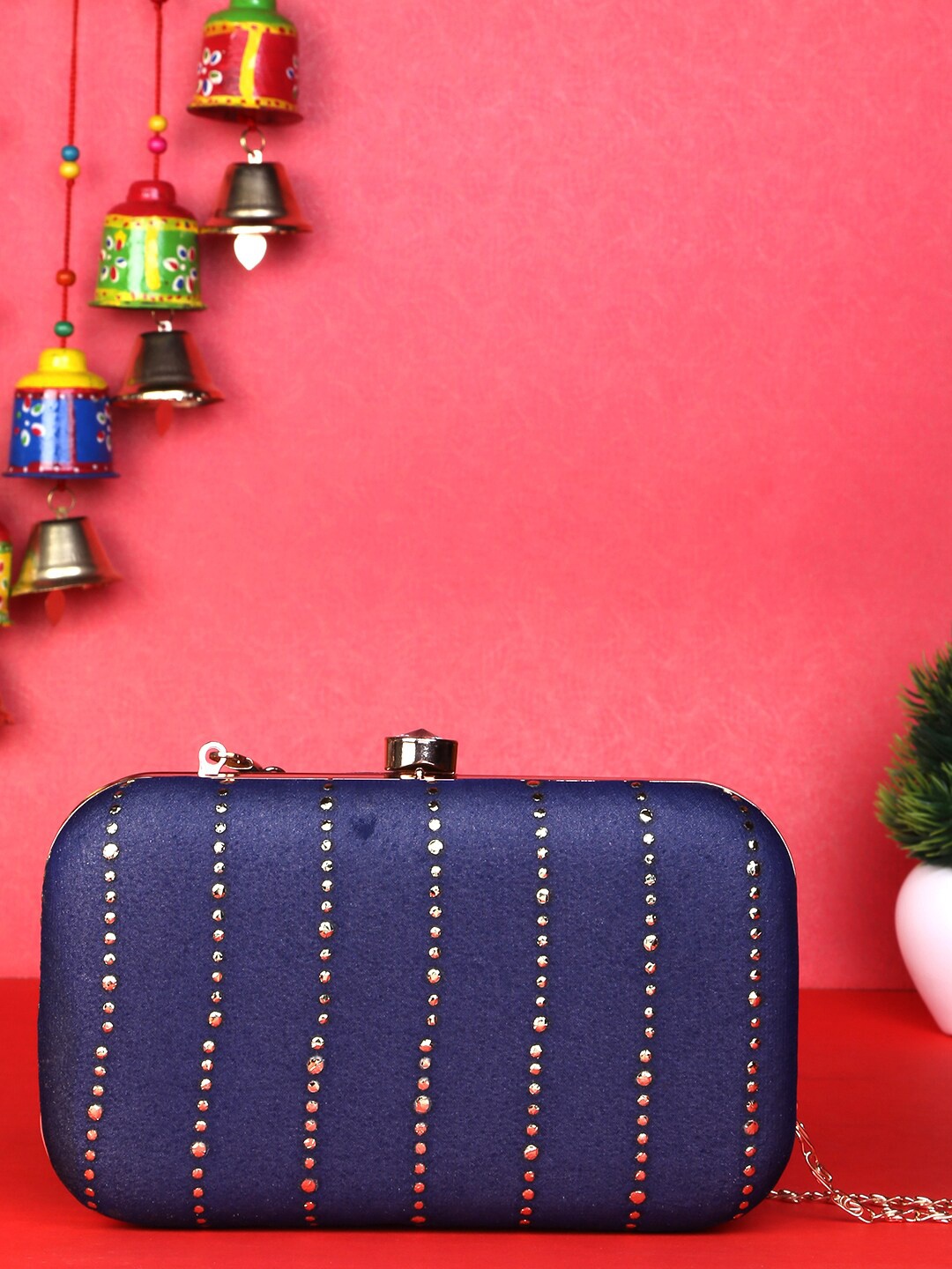 

TRINK Embellished Box Clutch With Chain Strap, Navy blue