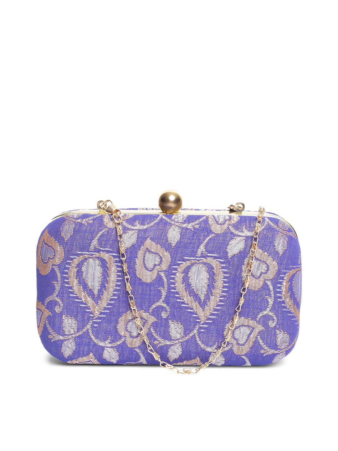 

TRINK Textured Box Clutch With Chain Strap, Blue