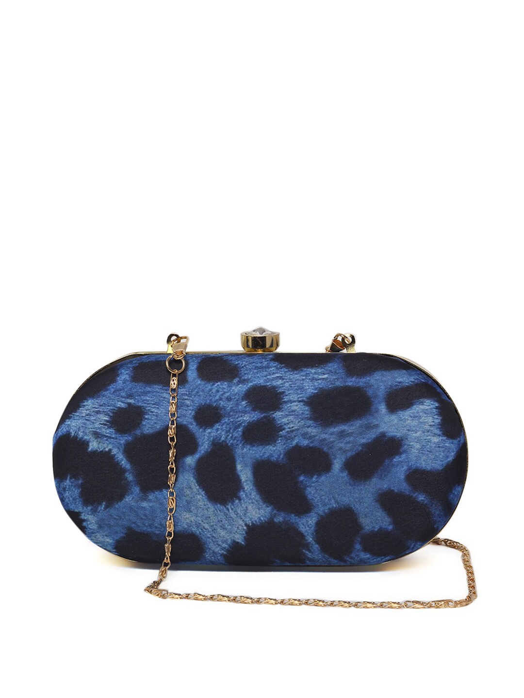 

TRINK Printed Box Clutch With Chain Strap, Blue