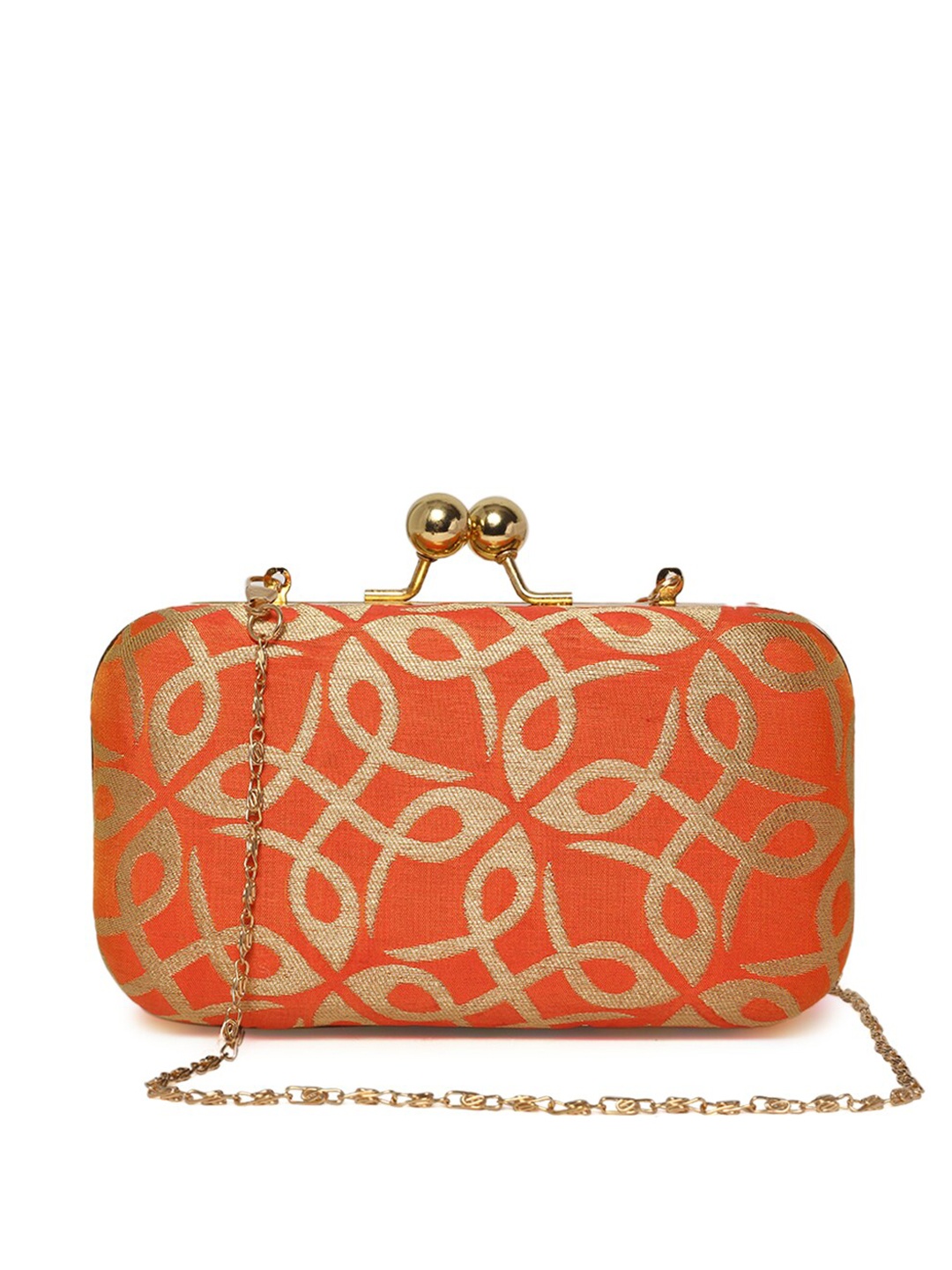 

TRINK Printed Box Clutch With Chain Strap, Peach