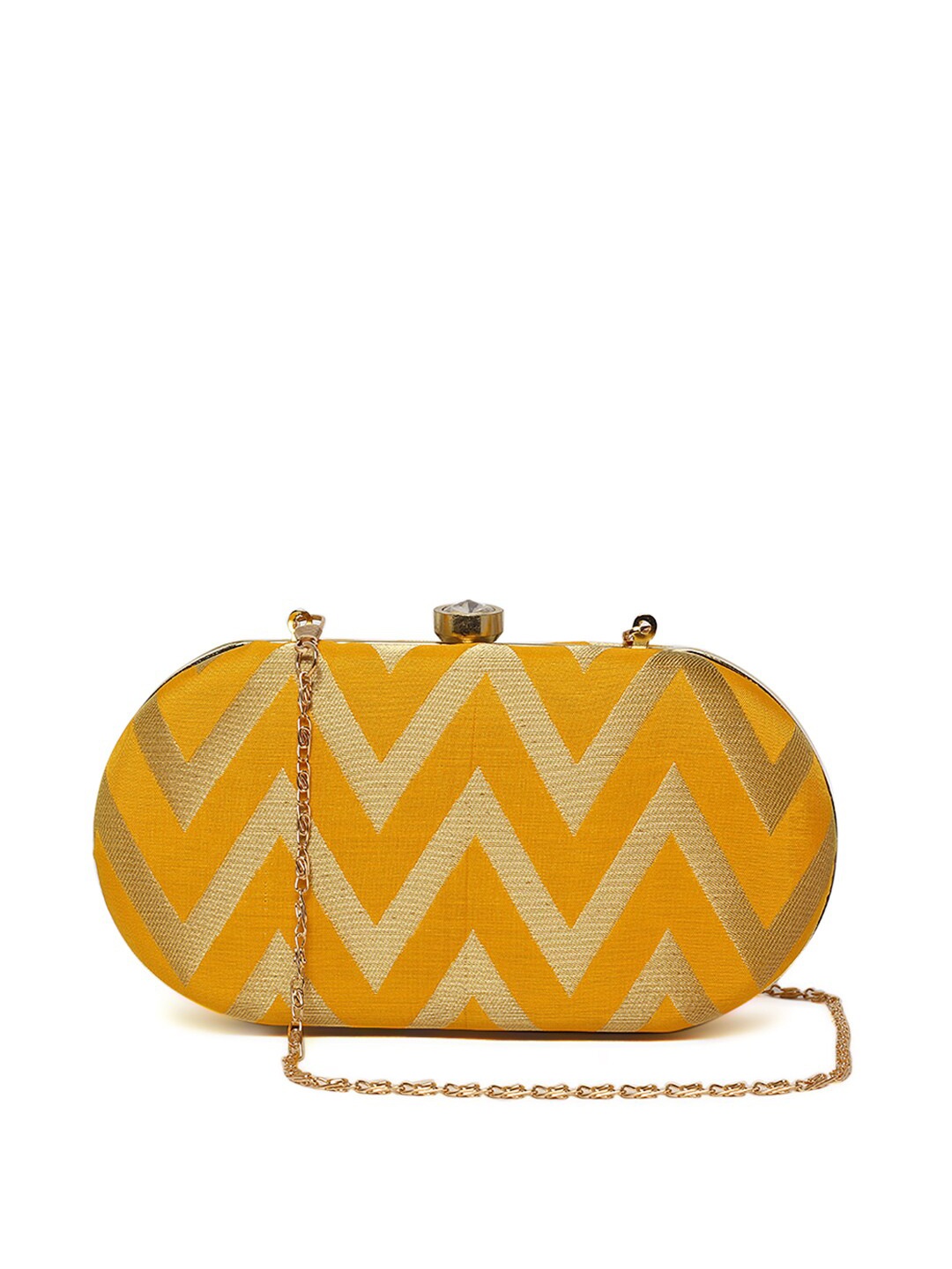 

TRINK Printed Box Clutch With Chain Strap, Yellow