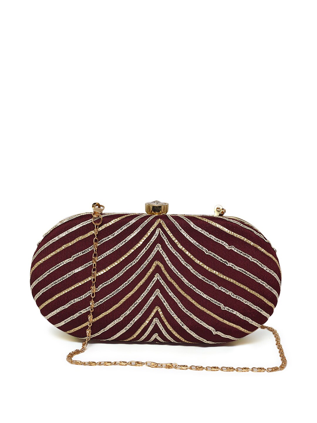 

TRINK Printed Box Clutch With Chain Strap, Maroon