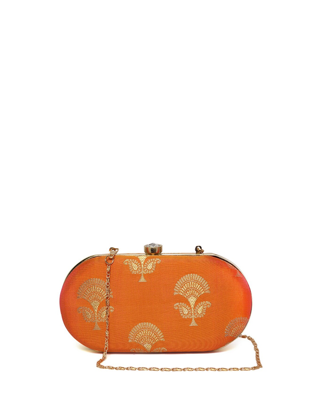 

TRINK Zari Embellished Box Clutch With Chain Strap, Orange