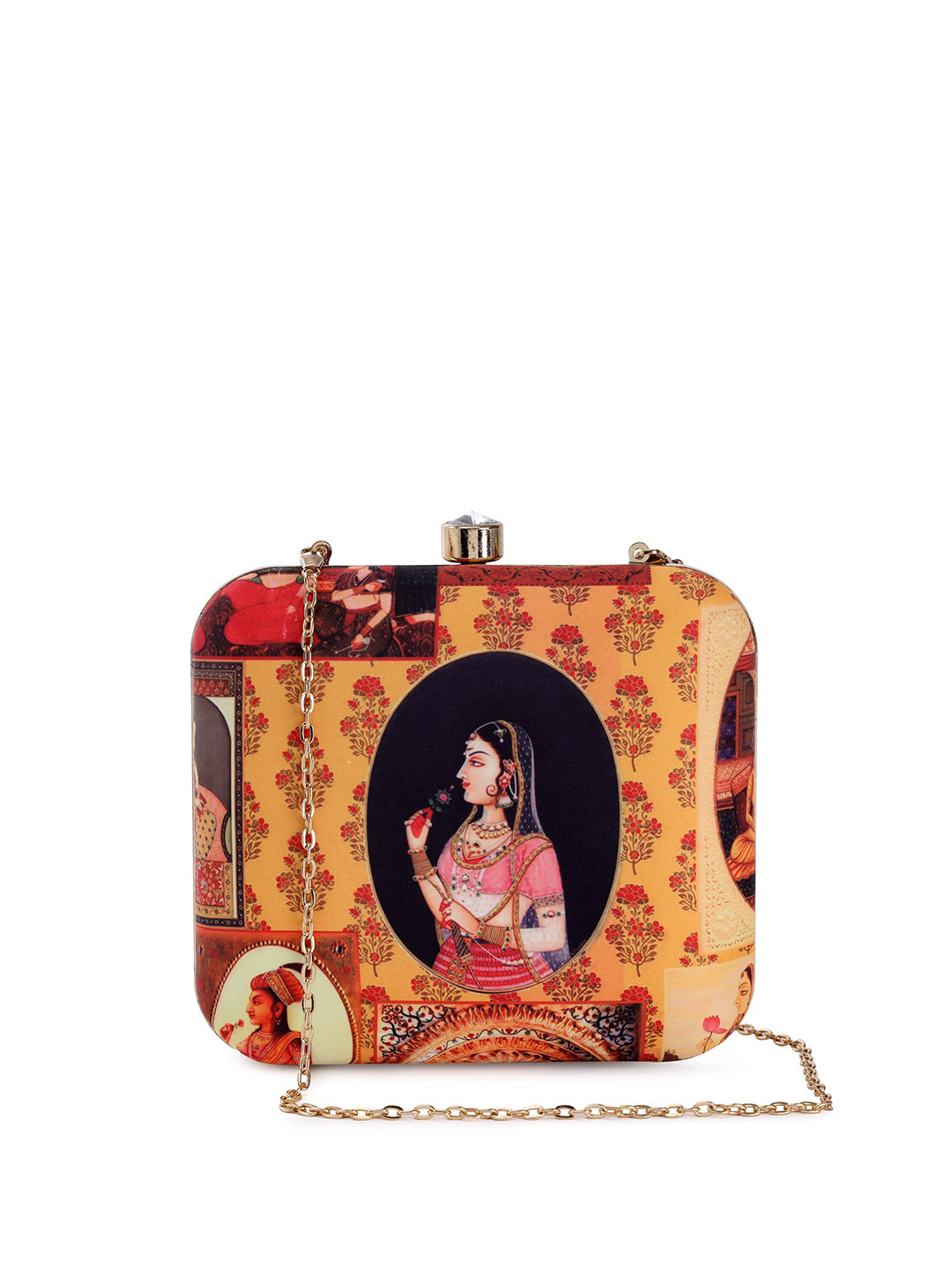 

TRINK Printed Box Clutch with Chain Strap, Off white