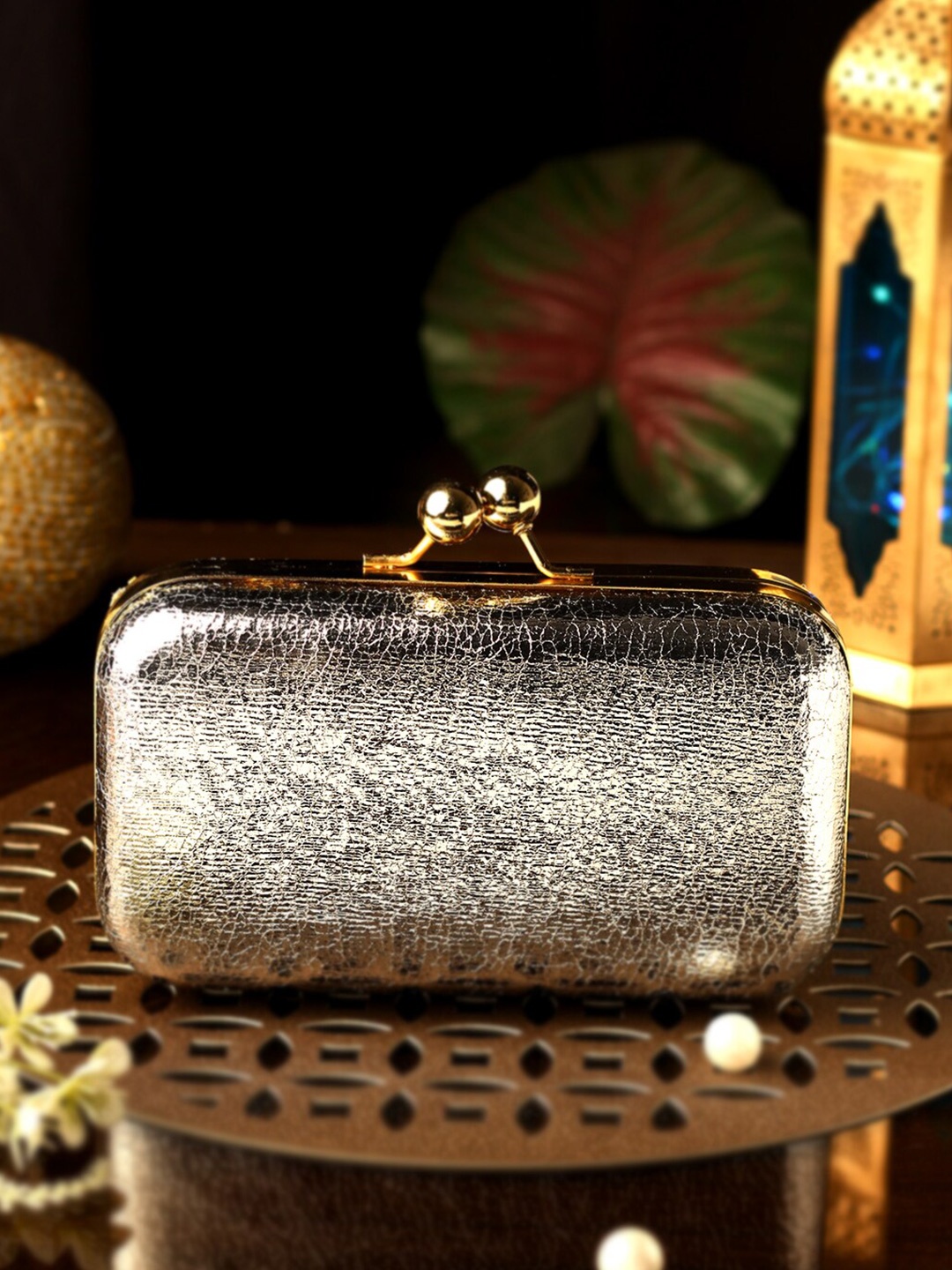 

TRINK Silver-Toned & Gold-Toned Embellished Embellished Box Clutch