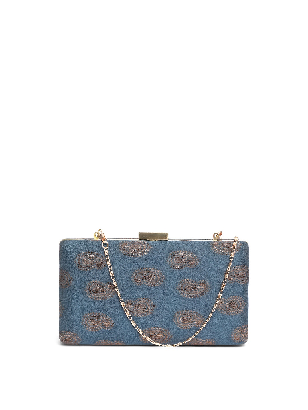 

TRINK Ethnic Motif Self Design Box Clutch with Chain, Blue