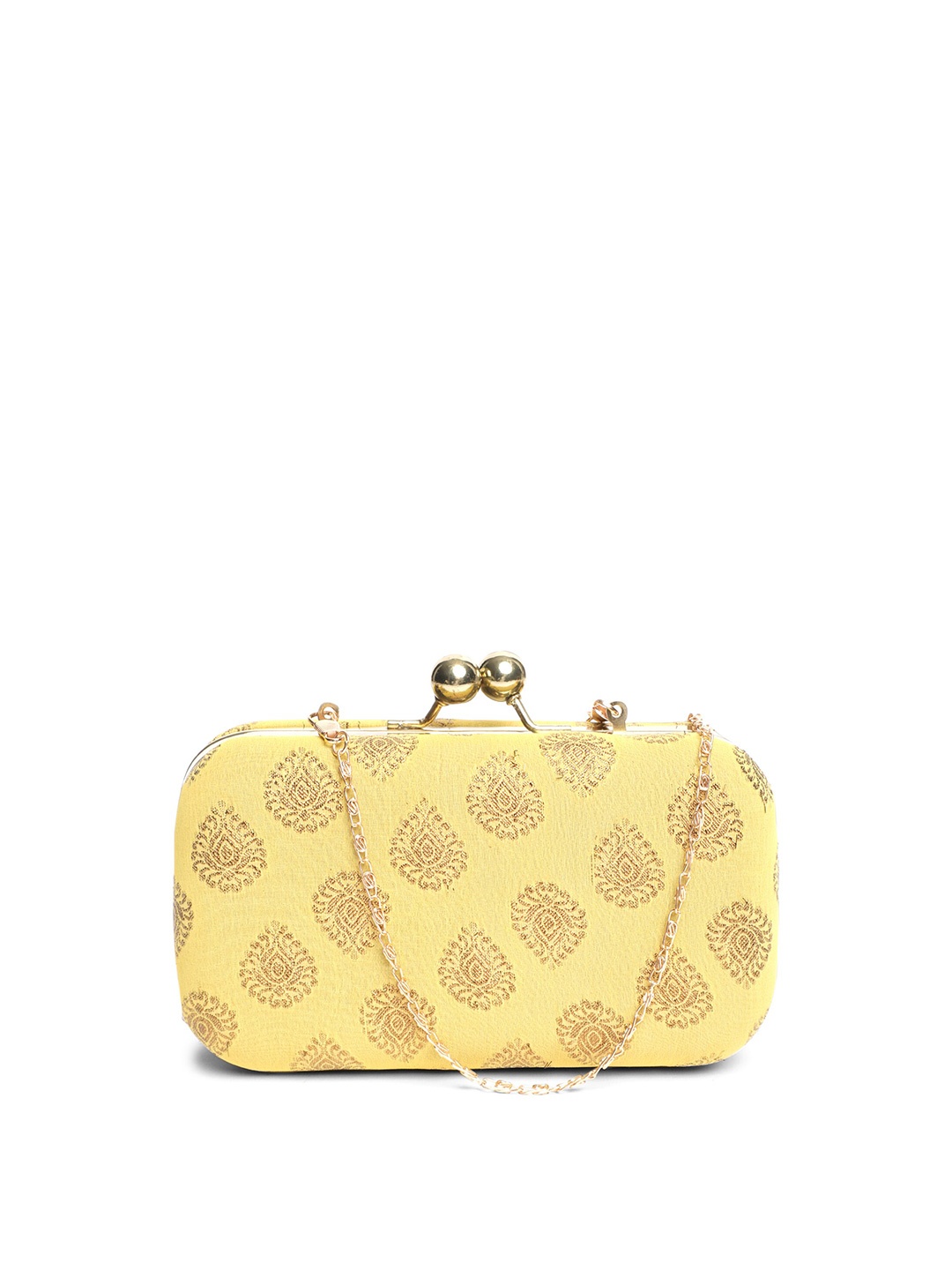 

TRINK Zari Embellished Box Clutch With Chain Strap, Yellow