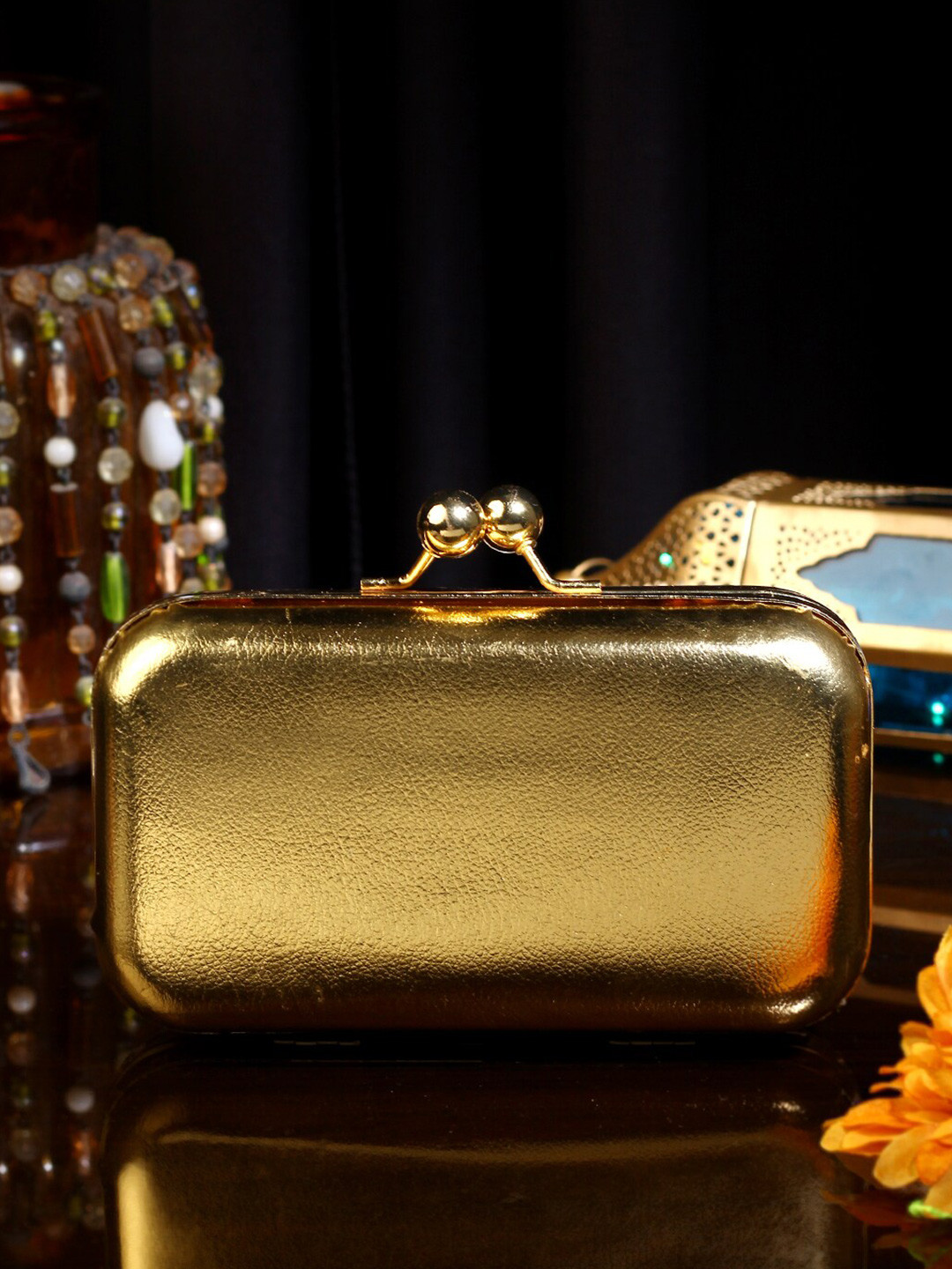 

TRINK Box Clutch with Chain Strap, Gold