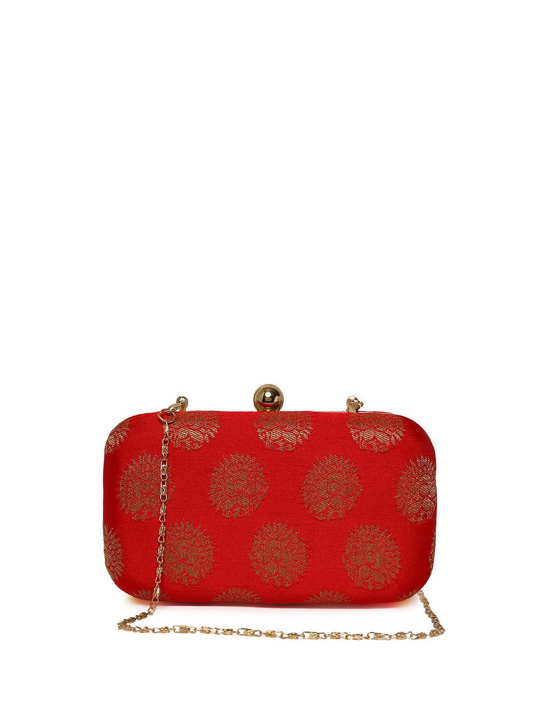

TRINK Embellished Zari Box Clutch with Chain Strap, Red