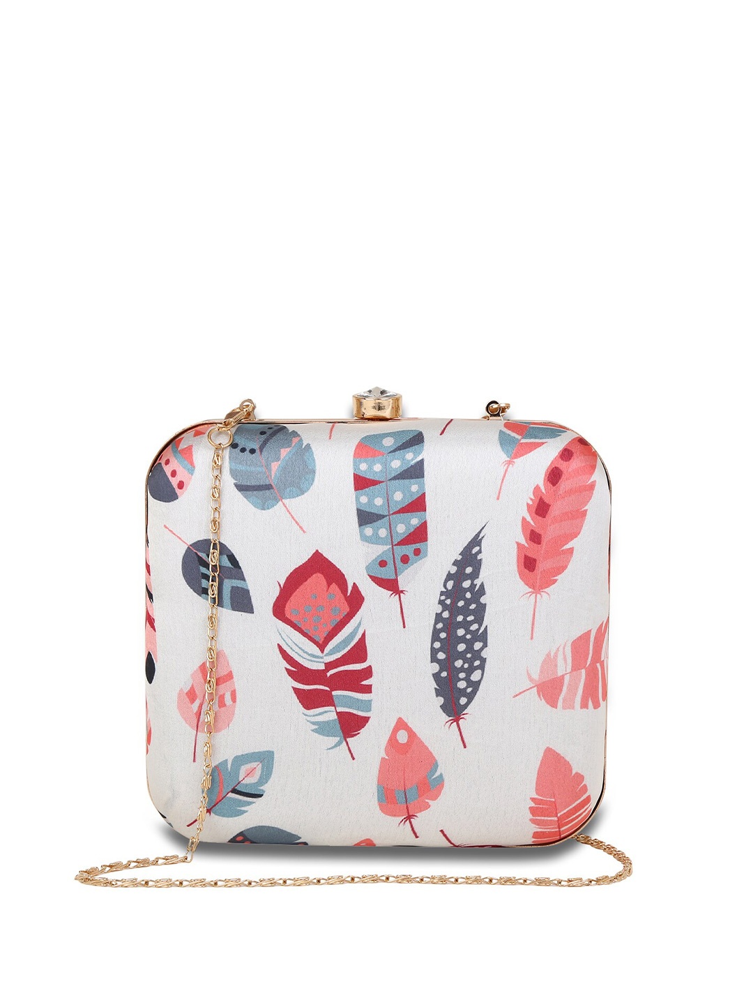 

TRINK Printed Box Clutch With Chain Strap, White