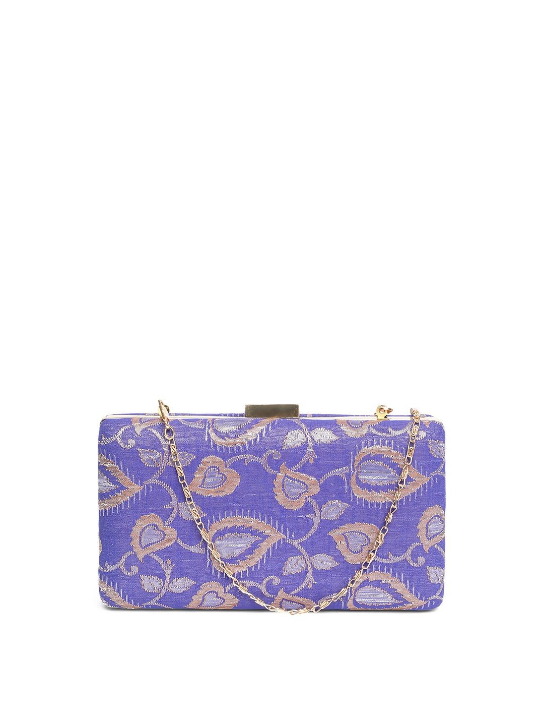 

TRINK Textured Embellished Box Clutch with Chain Strap, Blue