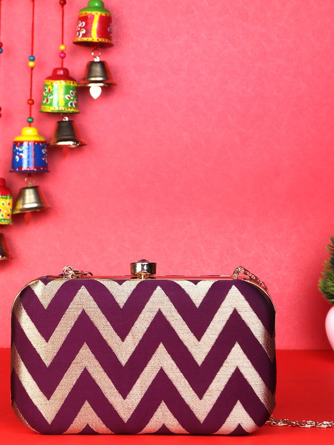 

TRINK Maroon & Gold-Toned Printed Box Clutch