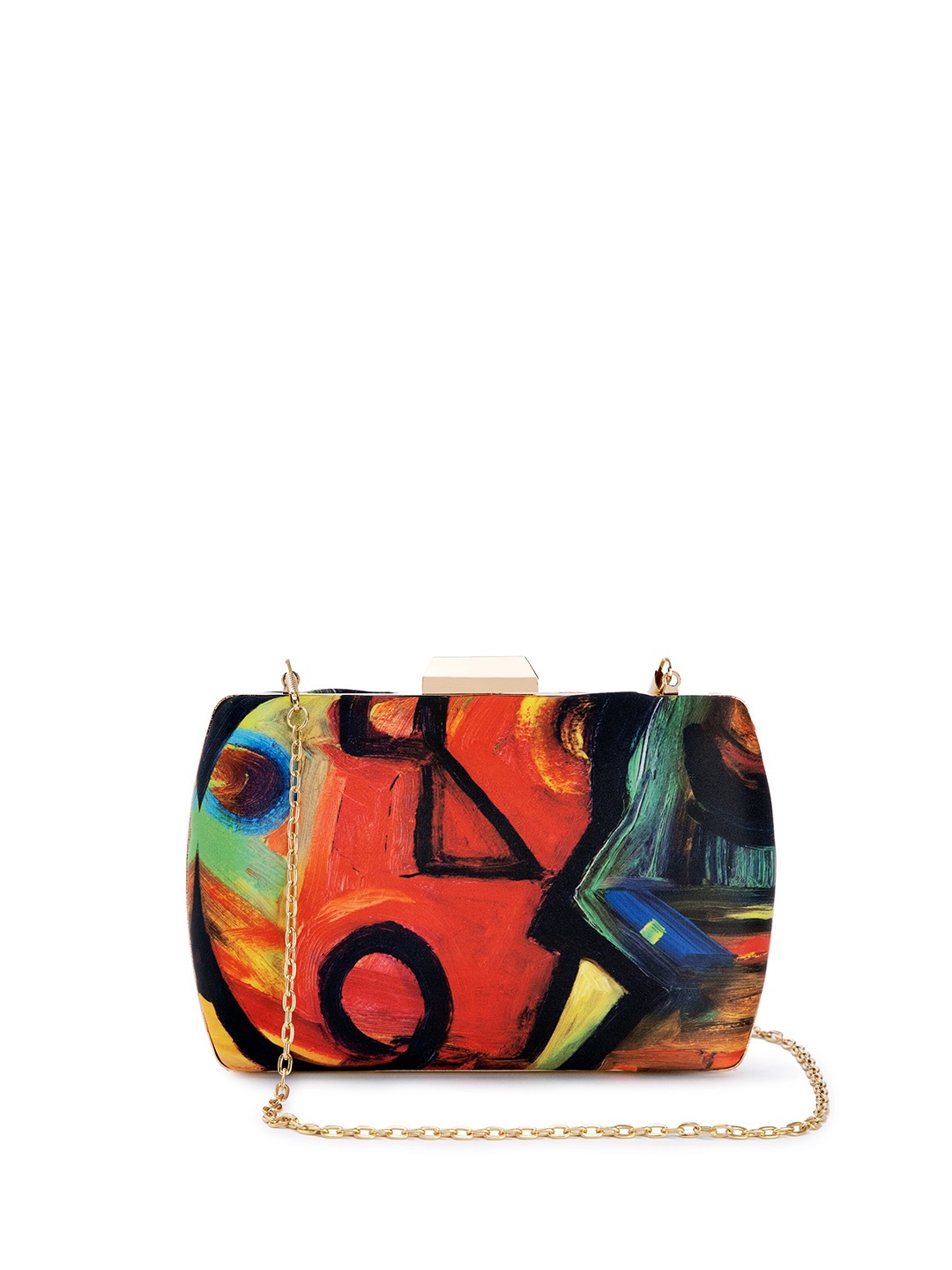 

TRINK Printed Box Clutch With Chain Strap, Orange