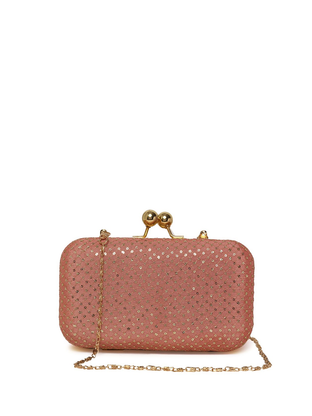 

TRINK Embroidered Box Clutch With Chain Strap, Pink