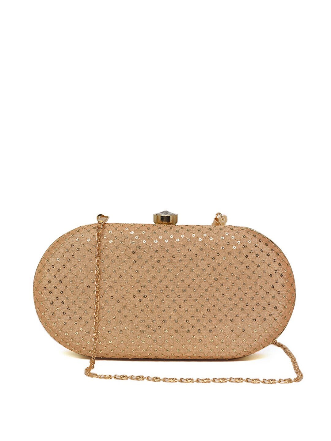 

TRINK Printed Box Clutch With Chain Strap, Beige