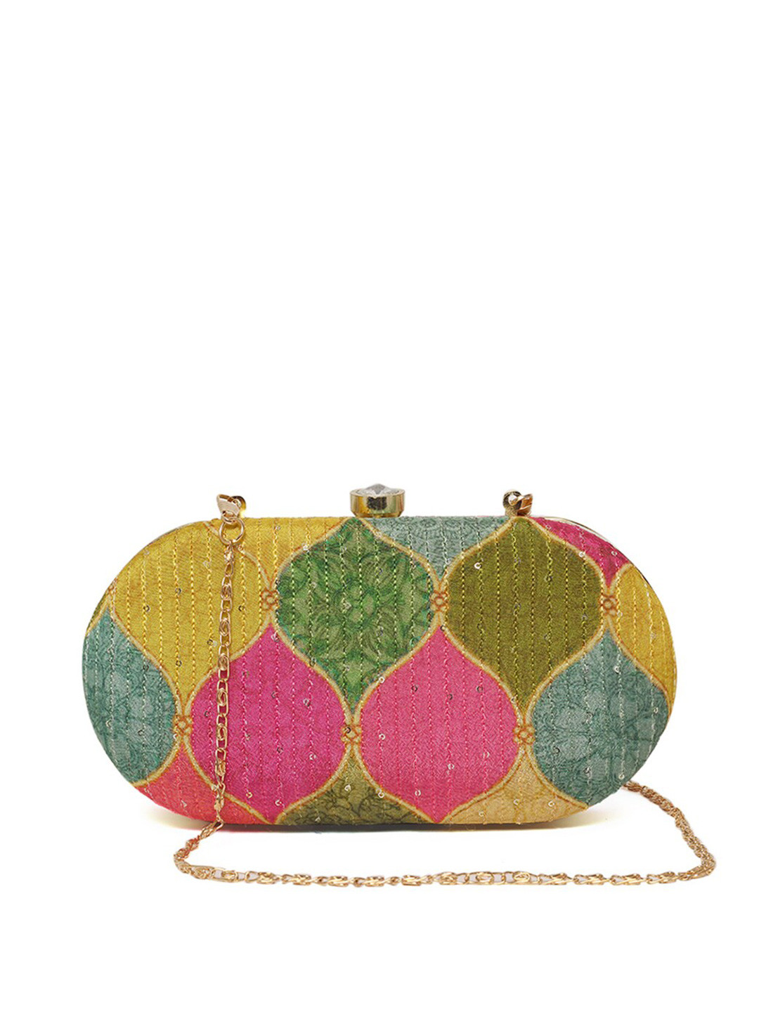 

TRINK Embellished Box Clutch With Chain Strap, Green