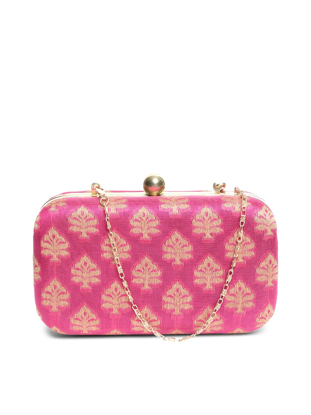 

TRINK Textured Box Clutch With Chain Strap, Pink