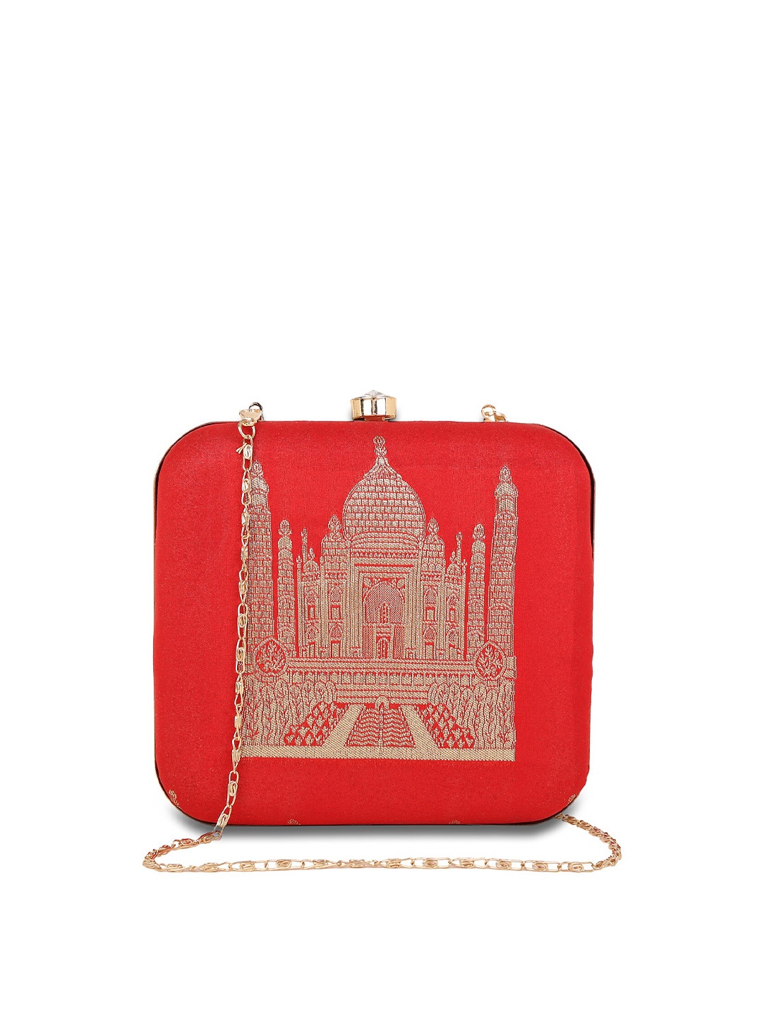 

TRINK Printed Box Clutch With Chain Strap, Red