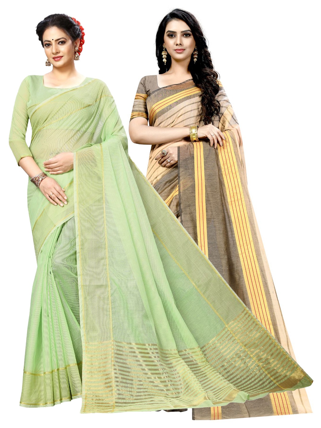 

SAADHVI Selection Of 2 Zari Ilkal Saree, Green