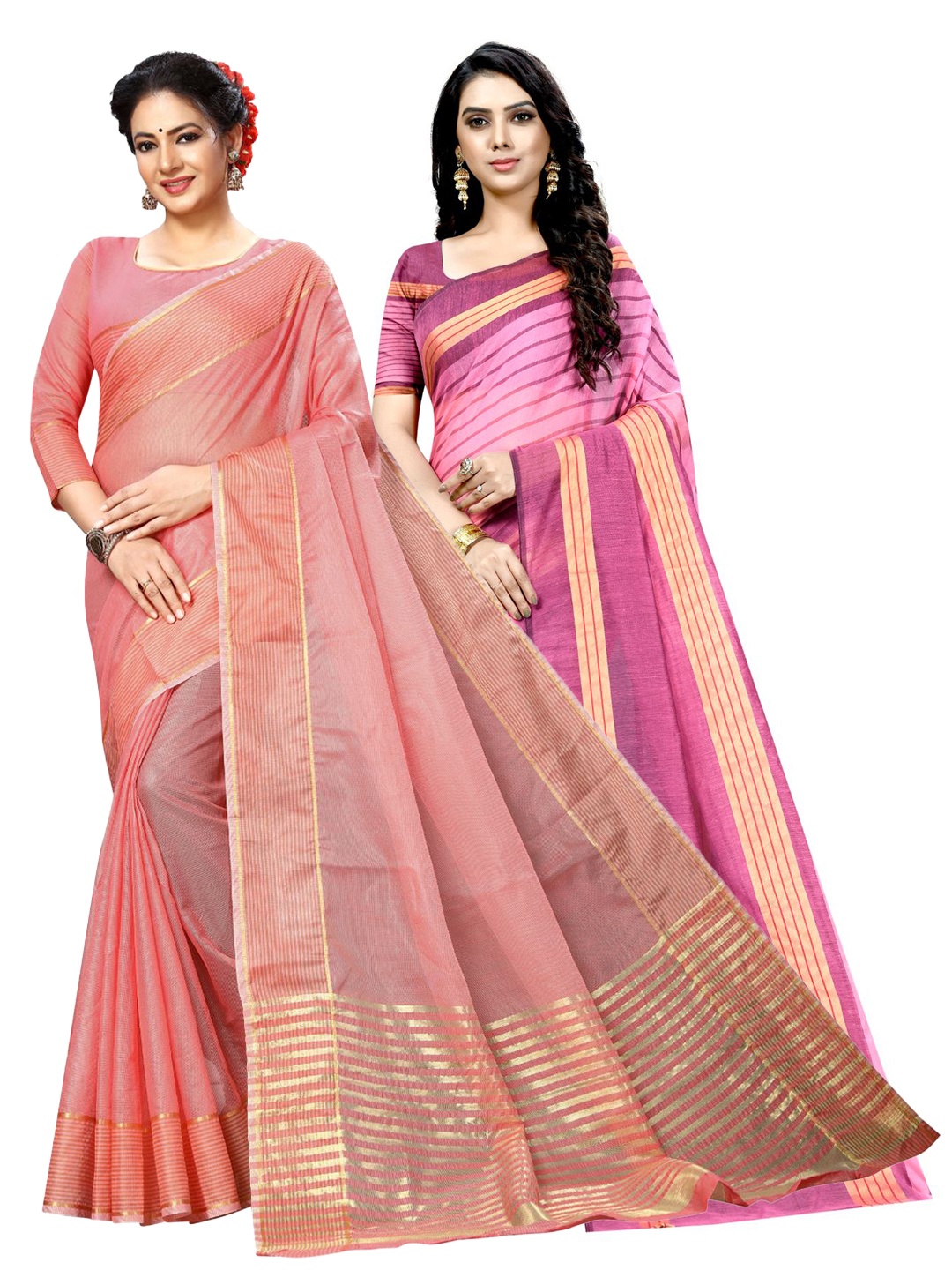 

SAADHVI Selection Of 2 Zari Ilkal Saree, Peach