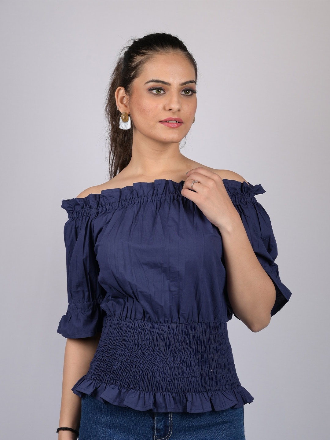 

OWO THE LABEL Off-Shoulder Bardot Top, Violet