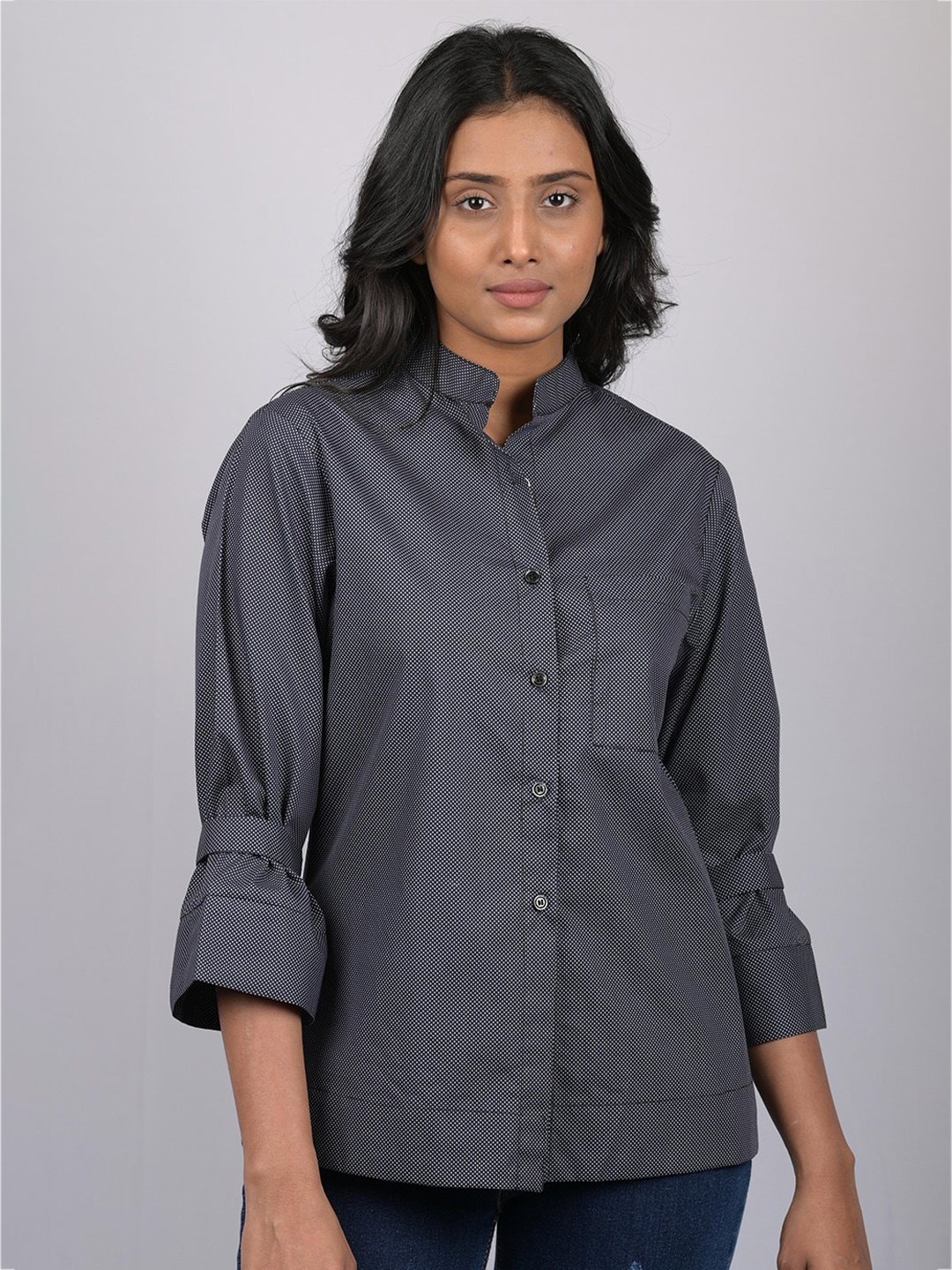

OWO THE LABEL Mandarin Collar Shirt Style Top, Grey