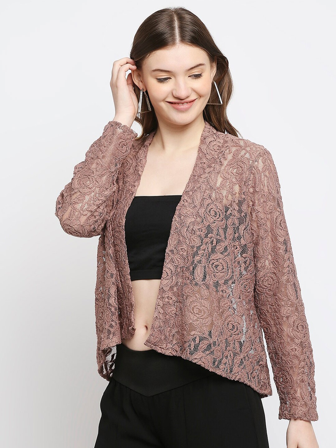 

Ira Soleil Women Open Front Lace Shrug, Brown