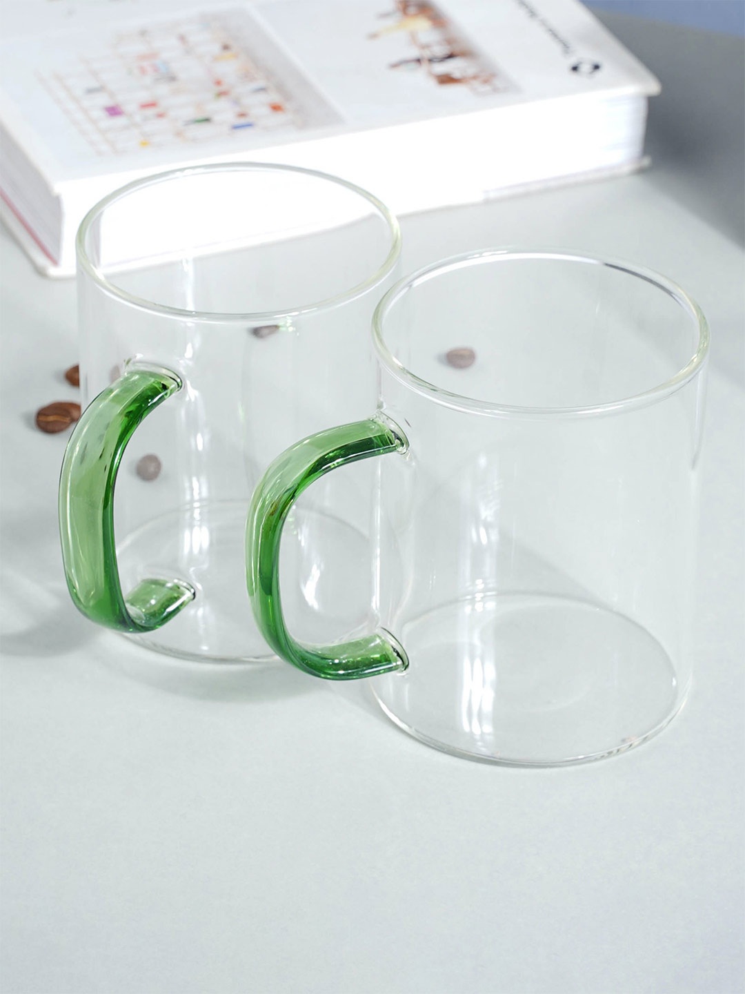 

Nestasia Transparent & Green 2 Pcs Solid Glass Mugs 400 ml Each