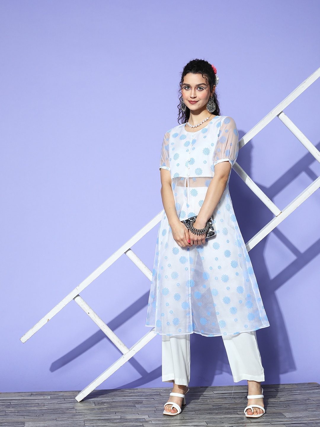 

SKYLEE Women Ethnic Motifs Printed Kurta With Palazzos, Off white