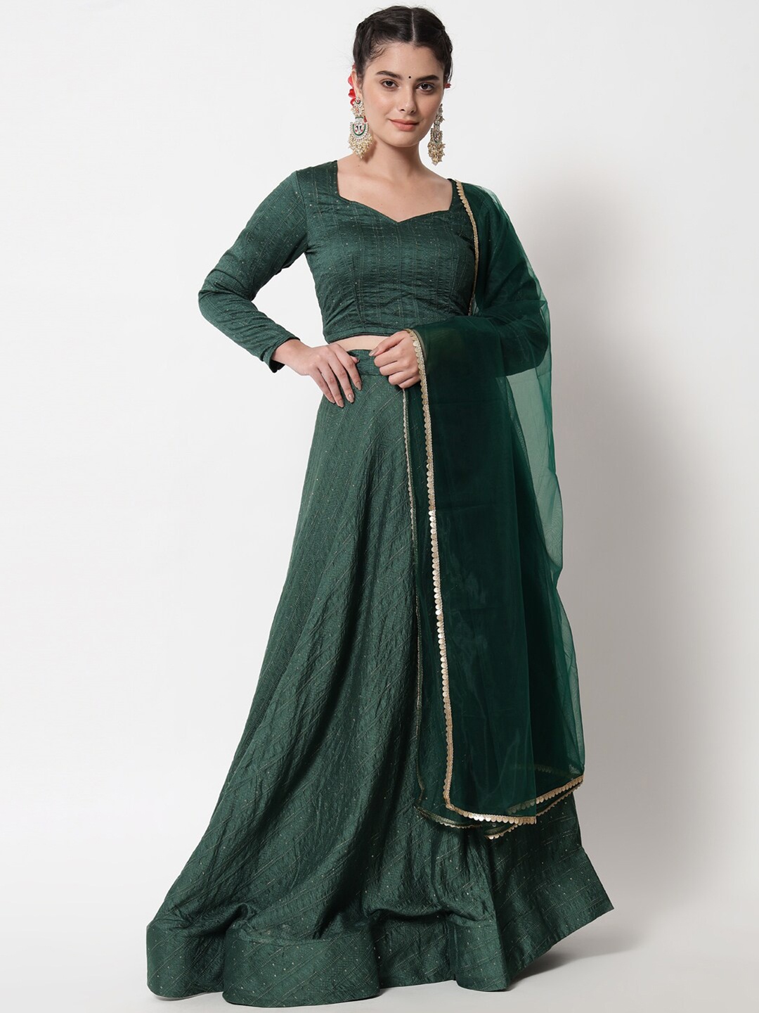 

DIVASTRI Sequinned Embellished Semi-Stitched Lehenga & Unstitched Blouse With Dupatta, Green