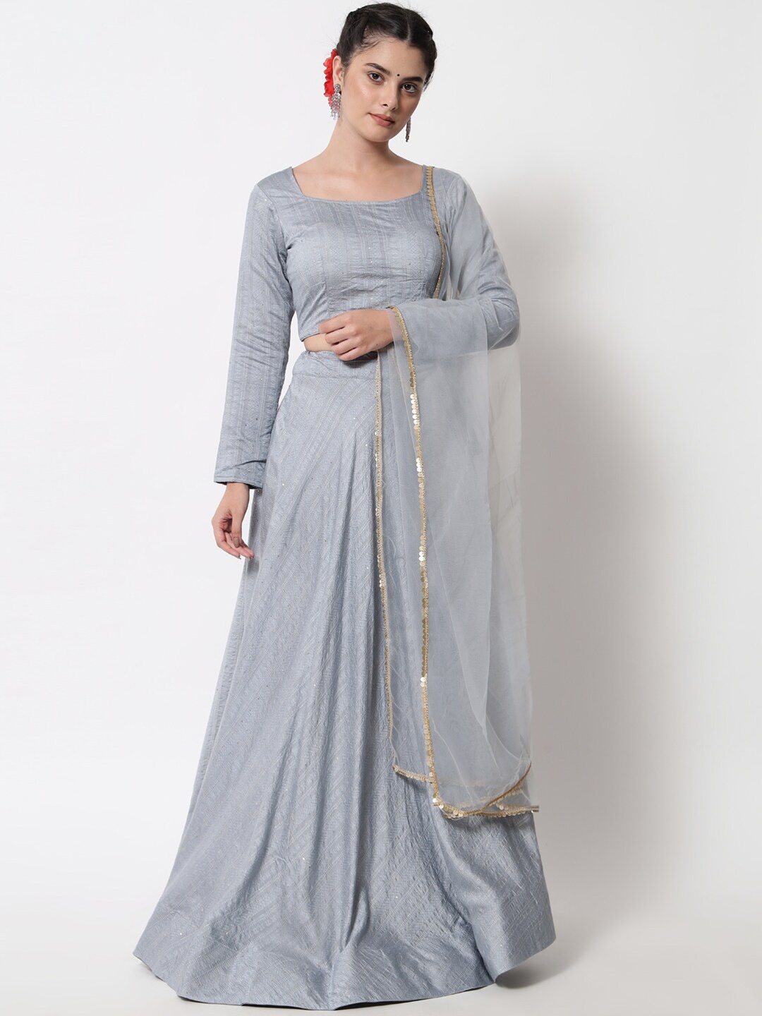 

DIVASTRI Embellished Semi-Stitched Lehenga & Unstitched Blouse With Dupatta, Grey