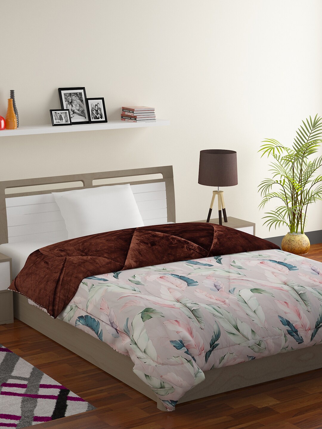 

BOMBAY DYEING Entice Purple & Pink Floral Heavy Winter 787 GSM Single Bed Comforter