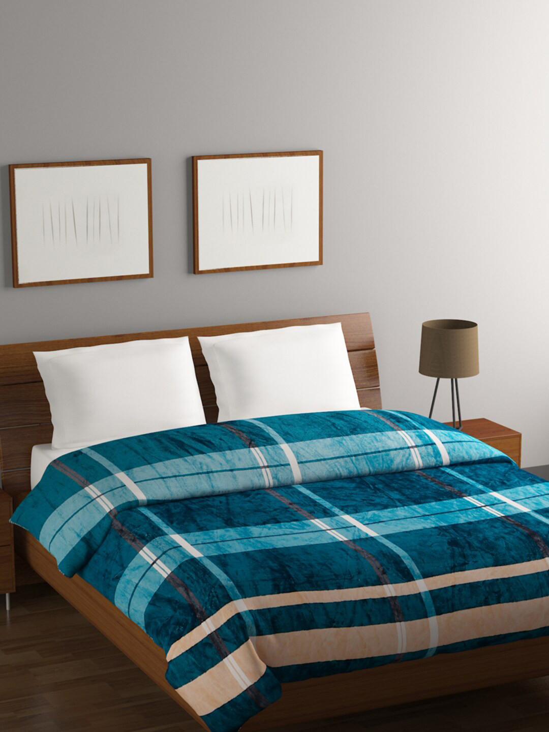 

BOMBAY DYEING Fidelis Teal Blue & Blue Geometric Heavy Winter 284 GSM Double Bed Blanket
