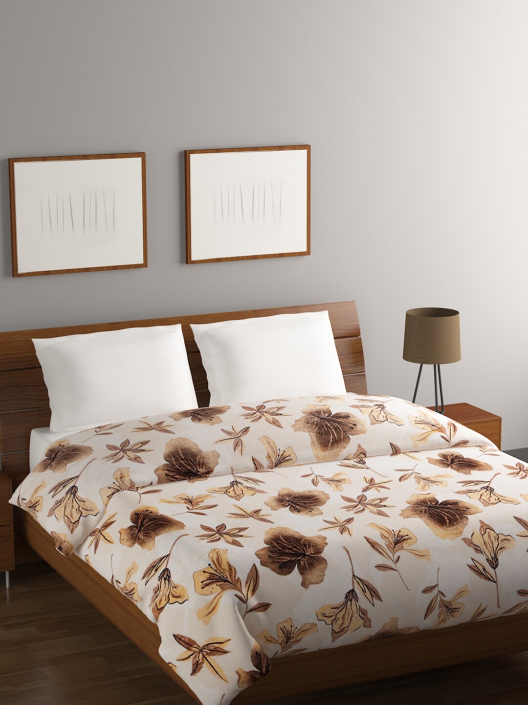 

BOMBAY DYEING Fidelis White & Brown Floral Heavy Winter 284 GSM Double Bed Blanket