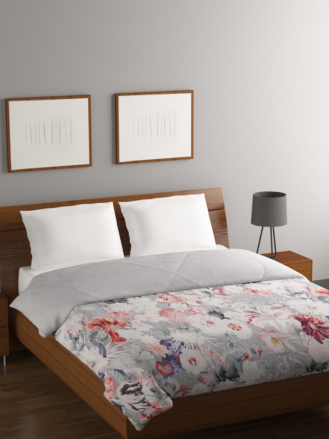 

BOMBAY DYEING Grey & Pink Floral Heavy Winter Double Bed Comforter