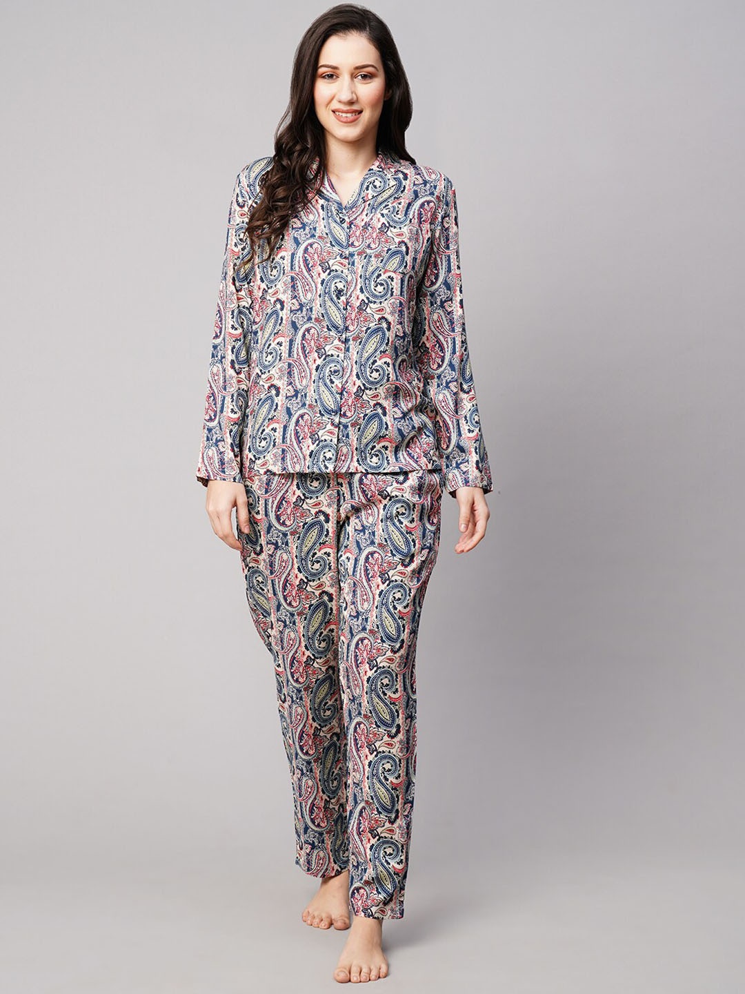 

DRAPE IN VOGUE Women 2 Pieces Ethnic Motifs Printed Night suit, Off white