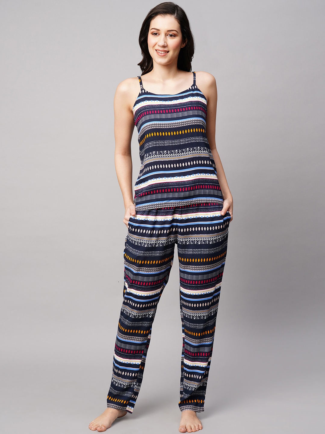 

DRAPE IN VOGUE Women 2 Pieces Geometric Printed Night suit, Navy blue