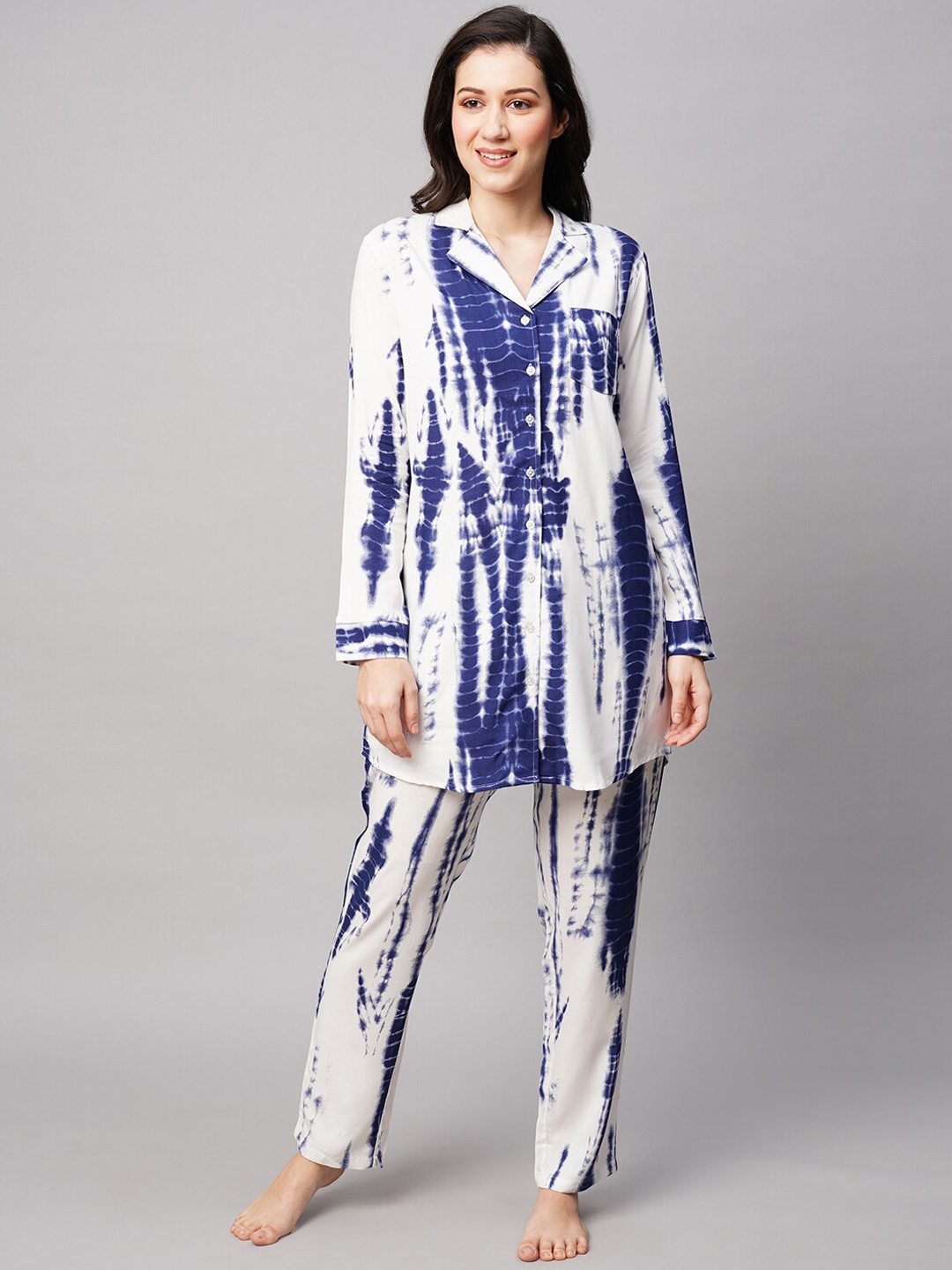 

DRAPE IN VOGUE Women 2 Pieces Tie & Dye Printed Night suit, Navy blue