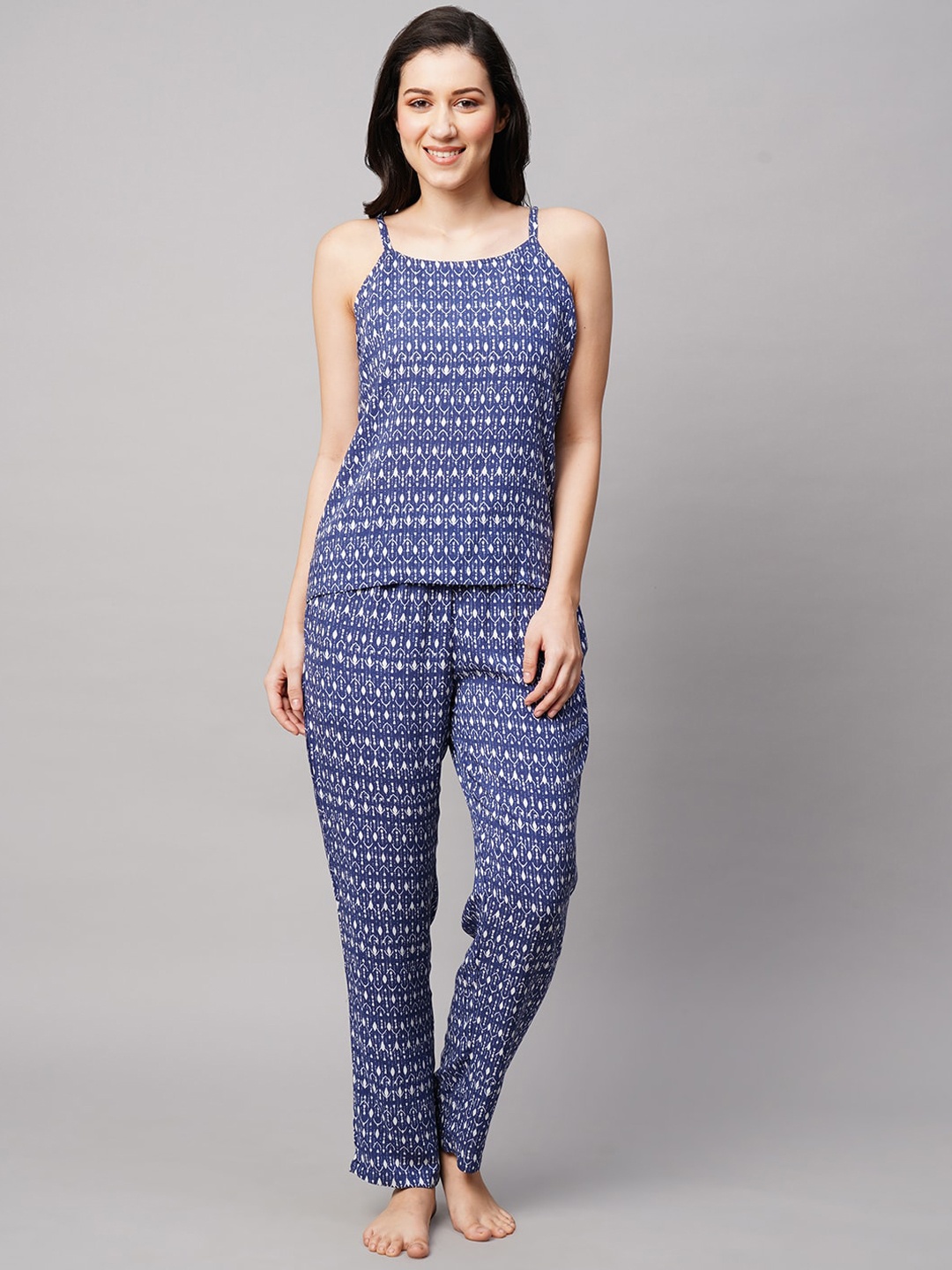 

DRAPE IN VOGUE Women 2 Pieces Printed Night suit, Navy blue