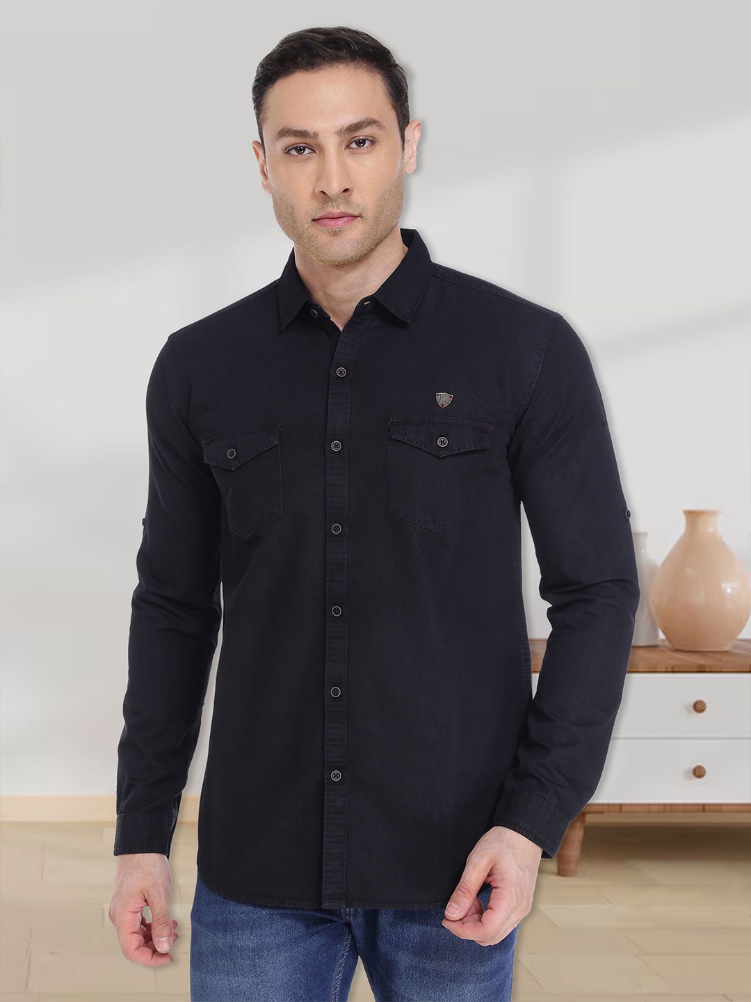 

Kuons Avenue Men Smart Slim Fit Casual Denim Shirt, Black