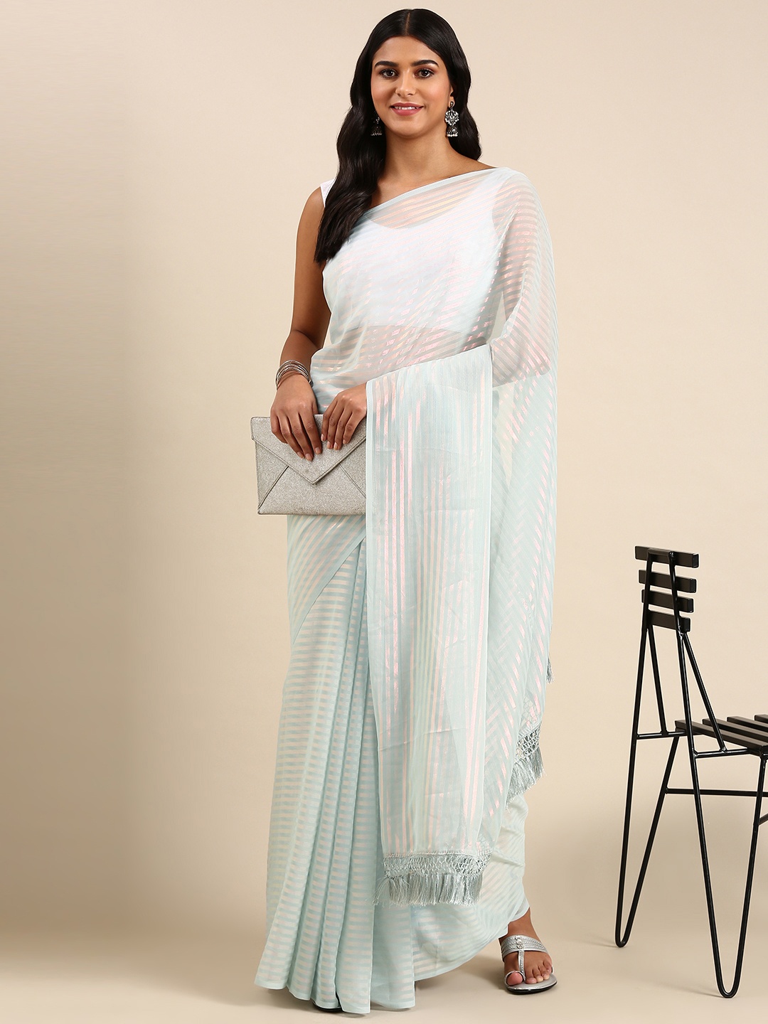 

kasee Striped Embroidered Saree, Blue