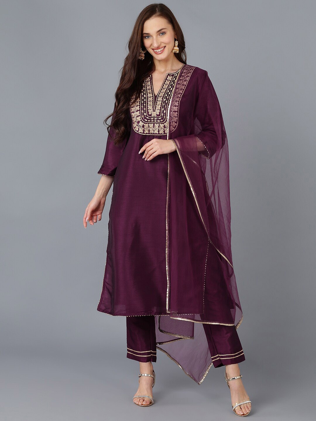 

AHIKA Yoke Design Kurta with Trousers & Dupatta, Magenta