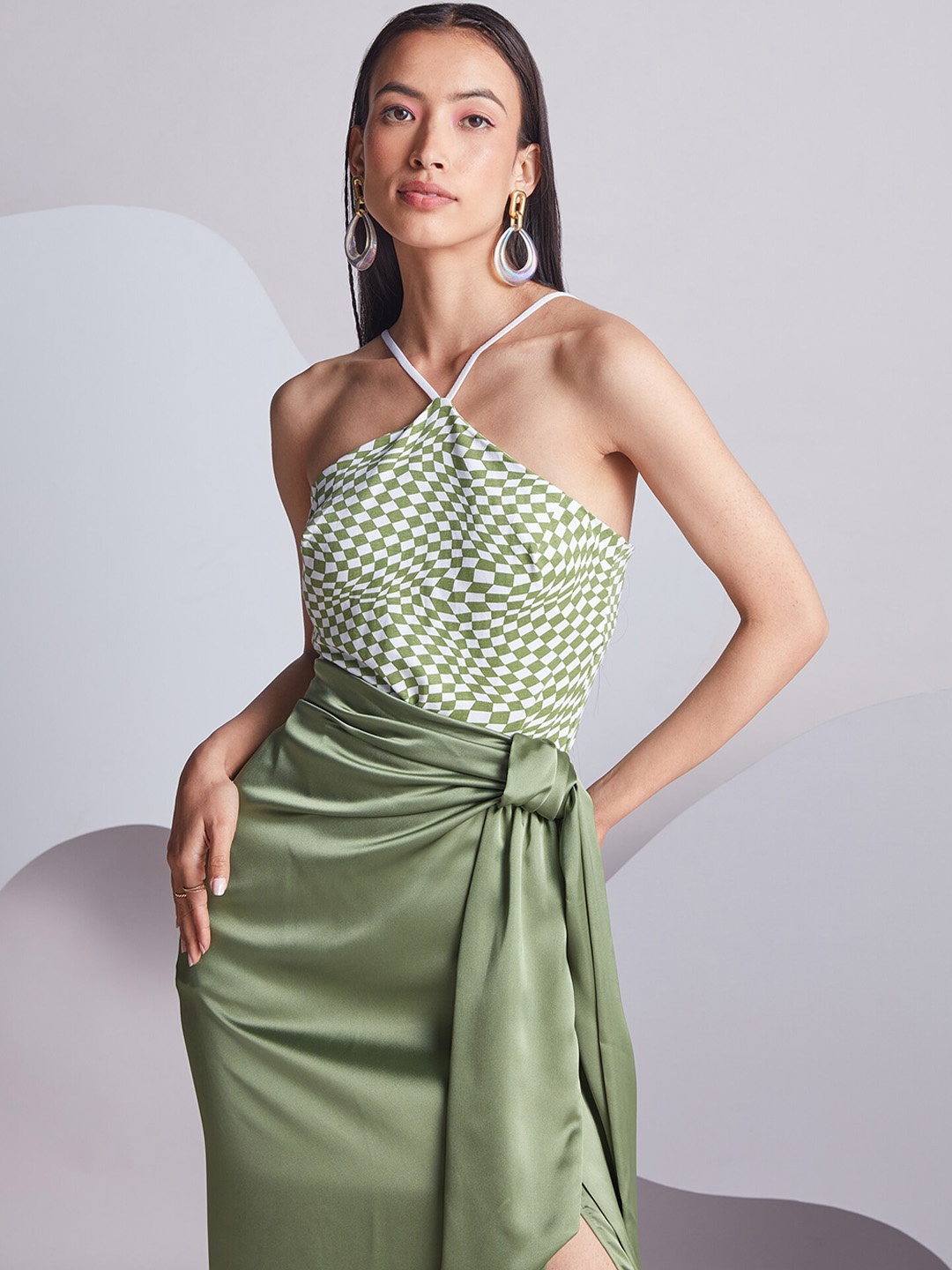 

20Dresses Women Checks Bodysuit, Green
