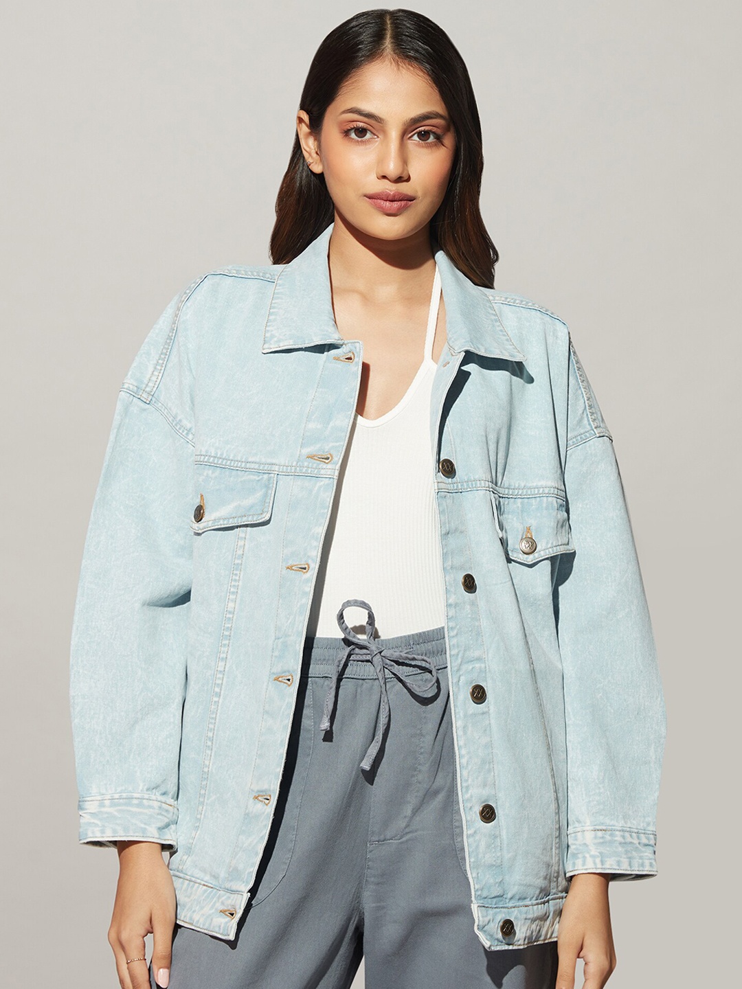 20Dresses Women Washed Oversized Cotton Denim Jacket, Blue
