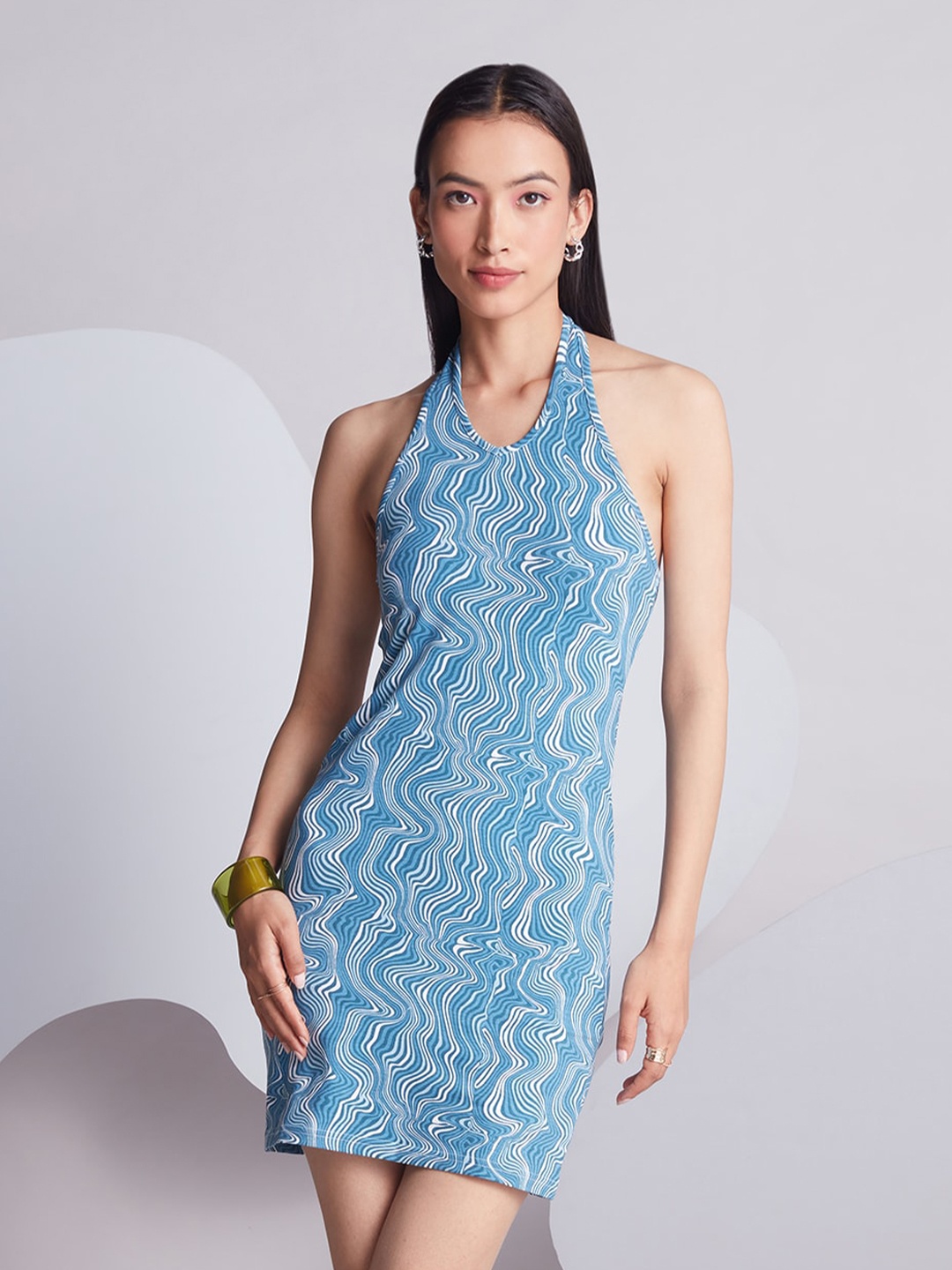 

20Dresses Abstract Printed Halter Neck Sheath Dress, Blue